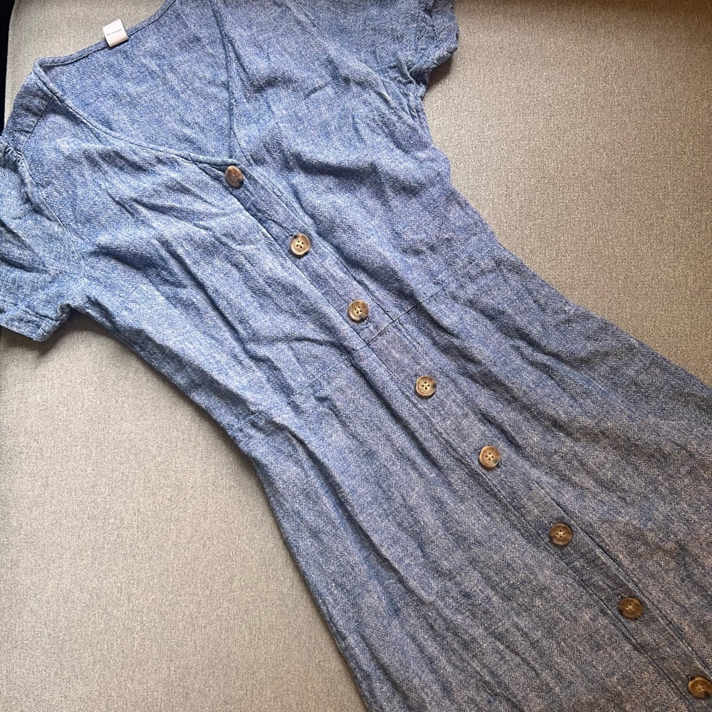 Old Navy Denim Blue Midi Dress with Button Detail